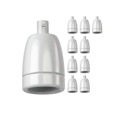 Abbildung von ledscom.de 10 Stück E27 Fassung, Porzellan, weiß, 230V AC, max. 300W