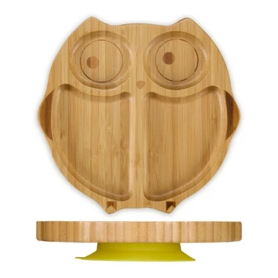 Abbildung von relaxdays Kindergeschirr Set Baby Teller mit Saugnapf &quot;Eule&quot;, 1 Personen, Bambus
