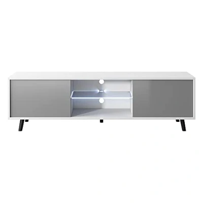 Abbildung von Selsey Lefyr TV Lowboard mit LED Beleuchtung 140 cm (Weiß Matt/Grau Hochglanz)
