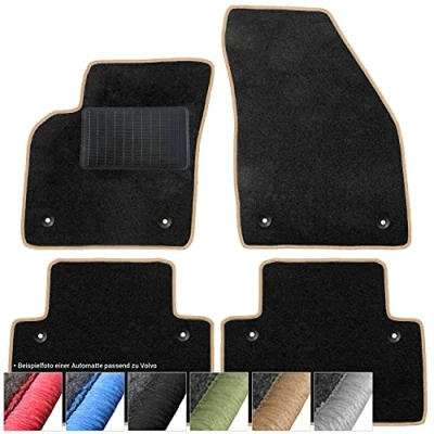 Abbildung von moto MOLTICO Fußmatten Auto Velours Autoteppiche Schwarz Automatten Set 4 teilig passend für Volvo S40 I V40 1995 2004 (Beige Ziernähte)