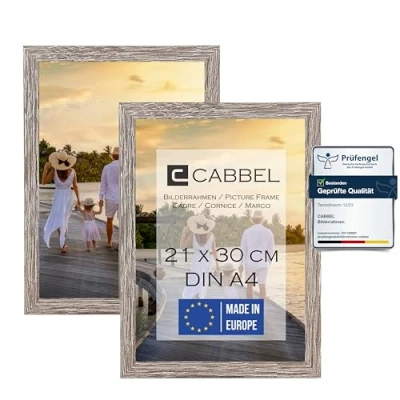 Abbildung von CABBEL Zweierpack (2 STK.) Bilderrahmen DIN A4 21x30 MDF Holz Rahmen in Eiche Dunkel mit bruchsicherem Plexi Glas/Modern