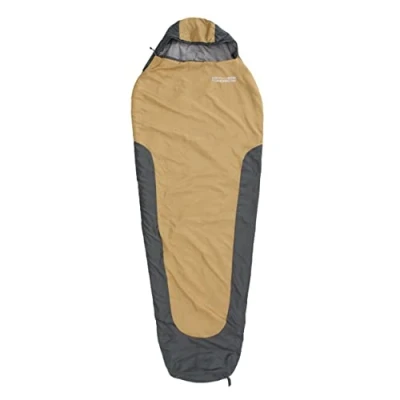 Abbildung von Where Tomorrow Schlafsack Small and Light Ultraleicht 700g, kleines Packmaß 26x14 cm, ideale Wärmeregulierung 220 x 80 50 cm für Outdoor, Camping, Zelten Curry/Grau