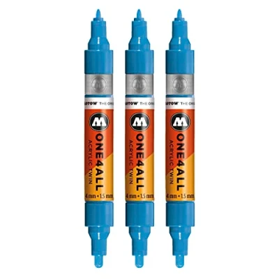 Abbildung von Molotow One4All Acrylic Twin Marker (Strichstärke 1,5 mm und 4 mm, hochdeckend permanent) 3 Stück Farbe 230 schock blau