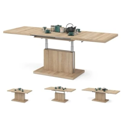 Abbildung von All4All Couchtisch Asti Kaffeetisch Wohnzimmertisch Höhenverstellbar mit Einlegeplatten Ausziehbar Sofatisch 120x70cm 05 Sonoma Eiche