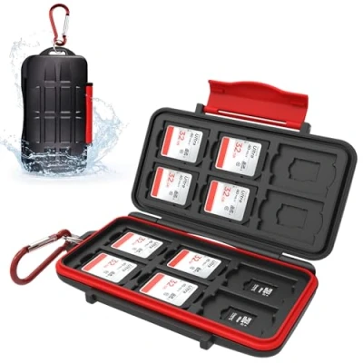 Abbildung von Kiorafoto 24 Slots SD Karten Aufbewahrung für 12 SDXC SDHC + Micro Karten, Wasserdichtes Schutzetui Speicherkarten mit Karabiner, Kompakt und Tragbar