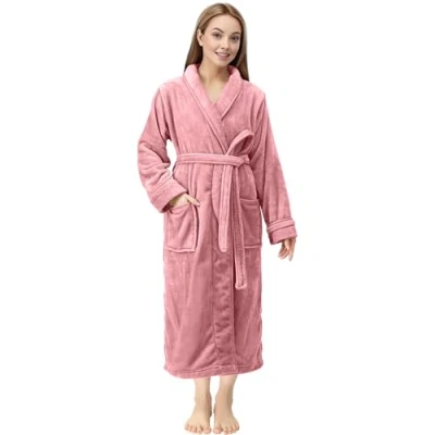 Abbildung von NY Threads Damen Bademantel, Fleece, Schalkragen, lang, flauschig, Koralle, Large