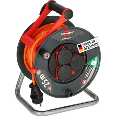 Abbildung von Brennenstuhl Garant V2 IP44 Kabeltrommel 25m outdoor (Made in Germany, 3 Schutzkontakt Steckdosen, Überhitzungsschutz, kurzfristiger Einsatz im Außenbereich)