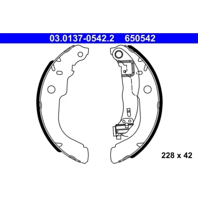 Abbildung von ATE 03.0137 0542.2 Bremsbacken 228 42 mit Hebel PEUGEOT: 208 I Schrägheck, CITROËN: C3 III, C Elysée Limousine
