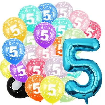 Abbildung von Geburtstag zahlen luftballon 5 jahre und 20Pcs 30cm Luftballons Blau Folienballon in 40&quot; 101cm Geburtstagsdeko Ballon Zahl Deko zum fliegt mit Helium für Männer Frauen Geburtstagsparty