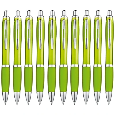 Abbildung von 10 ergonomische Kugelschreiber Hellgrün Druckkugelschreiber rutschfeste Griffzone Großraumine Blaue Mine Kulischreiber blauschreibend Kuli Limette