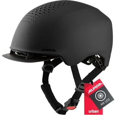 Abbildung von ALPINA IDOL Nachhaltiger, Beleuchteter &amp; Leichter Fahrradhelm Mit LED Licht Sonnenschild Für Erwachsene, black matt, 55 59 cm