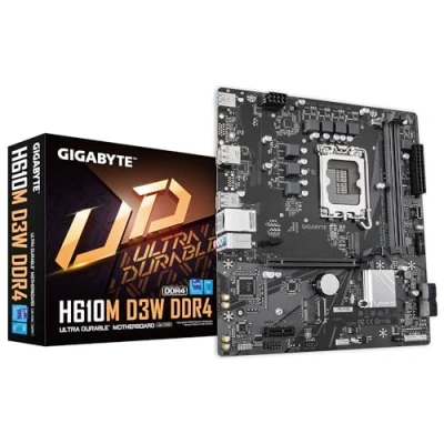 Abbildung von GIGABYTE H610M D3W DDR4 Mainboard Unterstützt 14. Gen. Intel Core CPUs, 5+1+1 Phasen VRM, bis zu 3200 MHz DDR4, 1xPCIe 3.0 M.2, 1 GbE LAN, USB 3.2 Gen