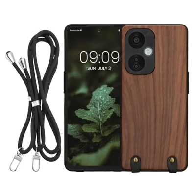 Abbildung von kwmobile Necklace Case kompatibel mit OnePlus Nord CE 3 Lite 5G / N30 Hülle Holz TPU Cover Handykette Band Handyhülle Dunkelbraun