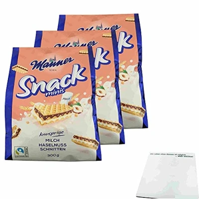 Abbildung von Manner Snack Minis Milch Haselnuss Schnitten 3er Pack (3x300g Packung) + usy Block