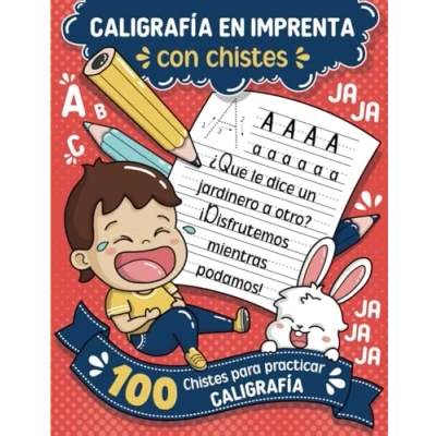 Abbildung von Cuaderno de Práctica caligrafía en letra imprenta con Chistes: 100 chistes para practicar y mejorar la Repasa, ... adivinanzas divertidas niños