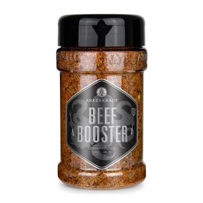 Abbildung von Ankerkraut Beef Booster, BBQ rub, Rub brisket og steak spice, krydderiblanding til kød af fennikel, lavendel kommen, 230g i strødåse