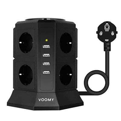 Abbildung von VOOMY 12 in 1 Steckdosenleiste mit USB, 8 Fach Steckdosen, Mehrfachsteckdose Tower 4 Mehrfachstecker Überspannungsschutz und 2M Kabel, Steckdose Schalter für Büro, Zuhause