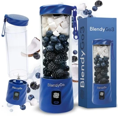 Abbildung von BlendyGo 3® Mixer Smoothie Maker, Klein, Mini Portable Blender, Tragbarer USB, Maker to go, Standmixer 550 ml, BPA freie, PulseMotion &amp;BlendPro Technologie (Dunkelblau)