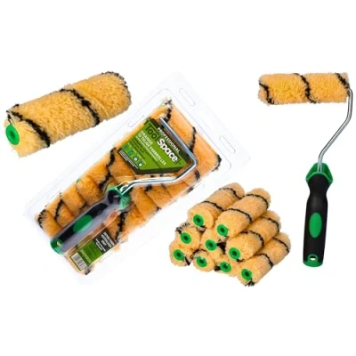 Abbildung von ToolSpace 10er Set Farbroller 11 cm mit Griff Lasurwalze Lackier Lackrollen Langflorige Farbrolle Streich Rolle Langflorrolle Farbwalze Maler Zubehör Polyacrylfarbroller Absorbierende
