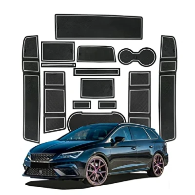 Abbildung von SHAOHAO für seat Leon Cupra 5f MK3 FR ST 5D 2017 2018 2019 2020 Gummimatten, Mittelkonsole Antirutschmatten, Getränkehaltermatt, Türschlitzmatte Aufbewahrungsbox Weiß