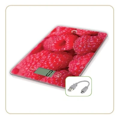 Abbildung von LITTLE BALANCE 8546 Slim Framboises USB R, Küchenwaage ohne Akku, wiederaufladbar, reparierbar, 5 kg, Himbeeren