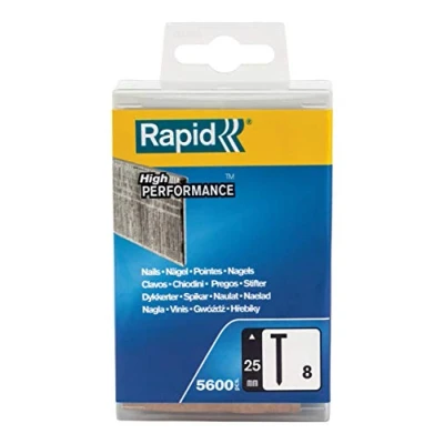 Abbildung von Rapid 5000183 18Ga No.8 25mm Brads Nägel Typ 8/25mm, 5.600 St. Wiederverschließbare Kunststoffbox, Silber, 25 mm