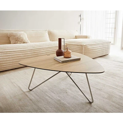 Abbildung von Couchtisch Ekrem 88x85 cm Keramik Laminam® Sabbia Eichefarbig Hairpin rund Edelstahl
