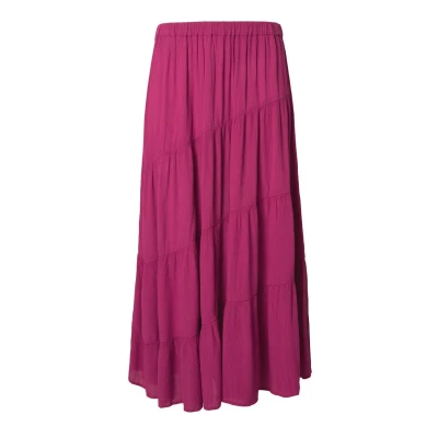 Abbildung von Ulla Popken Tiered Flounce Panel Elastic Waist Faltenrock, Damen, Größe: 54/56, Magnolia red