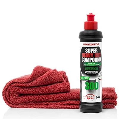 Abbildung von detailmate Auto Polier Set Autopflege: Menzerna Green Line 300 Super Heavy Cut Compound 250ml Kratzer entfernen + Mikrofaser Poliertuch, 40x40cm, perfekt zum Auspolieren auf Autolack