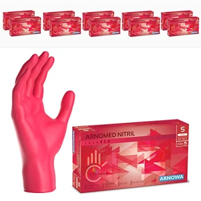 Abbildung von 2000 Stück ARNOMED Einweghandschuhe Rot, Einmalhandschuhe S, Nitril Handschuhe Einweg, Nitrilhandschuhe puderfrei, Gummihandschuhe Schutzhandschuhe, in XS, M, L, XL