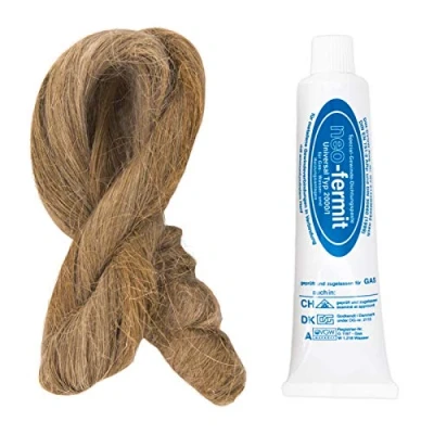 Abbildung von Fermit Dichtungskitt Dichtungshanf 50g + neo Dichtungspaste 90g 01061, (Neo 90 g Tube und 50 Mazzoni Flachs Zopf)