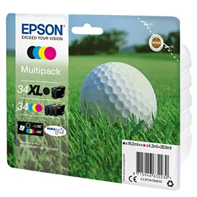 Abbildung von Epson Golfball T3479 Tintenpatronen, Original, Multipackung, für Tintenstrahldrucker, Pigmenttinte (schwarz, cyanblau, magentarot, gelb)