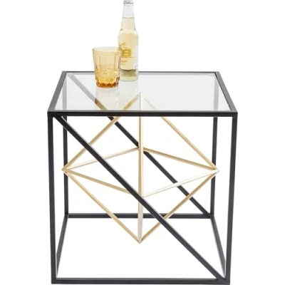 Abbildung von Kare Design Beistelltisch Prisma Gold, edler Couchtisch aus Glas, Tisch mit Metall Streben, Couchtisch, Wohnzimmer, Sofatisch, Nachttisch, 45x45x45 cm (H/B/T)