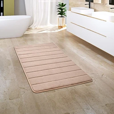 Abbildung von Paco Home Badematte Corby 252, Memory Schaum Effekt, Höhe 13 mm, rutschhemmend beschichtet, fußbodenheizungsgeeignet, Polyester, rechteckig, Badteppich, Uni Farben, gestreift, Hoch Tief Effekt
