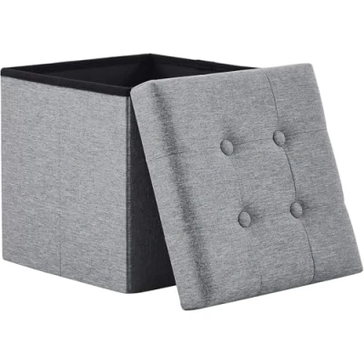 Abbildung von Zedelmaier Sitzhocker mit Stauraum, Fußbank Truhen Aufbewahrungsbox faltbar belastbar bis 300 kg, Leinen, 38 x cm (Hellgrau)