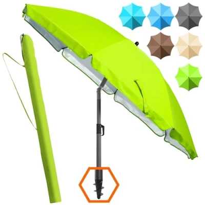 Abbildung von 4smile Sonnenschirm Strand SunnyJoy, Grün UPF 50+ Strandschirm Ø 180 cm, sicherer Sonnenschutz Strand, windfest stabil mit Schutzhülle