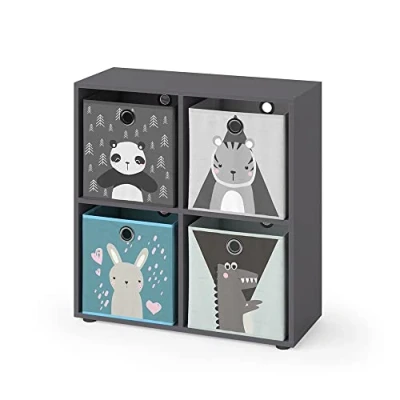 Abbildung von Vicco Kinderregal Tetra, Grau, 72 x 72.6 cm mit 4 Faltboxen