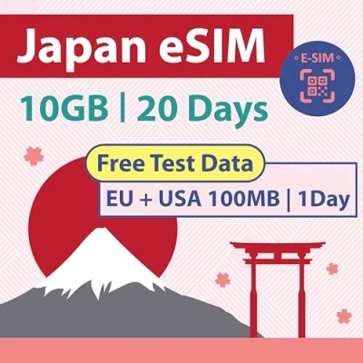 Abbildung von Japan Data NUR eSIM Karte 20 Tage 10 GB 5G LTE Internetdaten KOSTENLOSE Testdaten 100 MB/1 Tag in Europe Duale lokale japanische Netzbetreiber, Softbank und KDDI 短期帰国・短期来日最適・安心日本語サポート