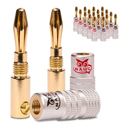 Abbildung von NAUC Bananenstecker für Lautsprecherkabel 20 Stück Stecker als Set Steckverbinder 24K vergoldet schraubbar HiFi Receiver Verstärker