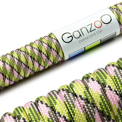 Abbildung von Ganzoo Paracord 550 Seil, Nylon Polyester, 4mm, Typ 3, 30 Meter, 7 Kernstränge, Outdoor Schnur, Allzweck Hundehalsband, Hundeleine, Armband knüpfen, Camping, Survival hellgrün pink