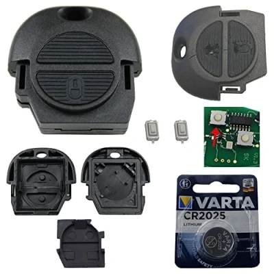 Abbildung von KONIKON Repair Reparatur Satz Auto Schlüssel Austausch Gehäuse mit 2 Tasten + Drucktasten Batterie passend für Nissan Almera II Micra Navara Primera P11 Terrano X Trail T30