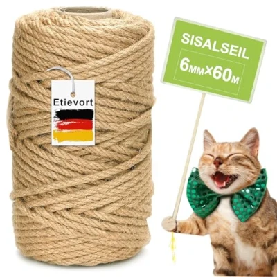 Abbildung von Sisalseil für Kratzbaum, 6MM X 60M Sisalseil, Sisal Kratzbaum Schnur, Seil Katzen, Kratzseil, Haushalt, Garten, DIY, Dekoration