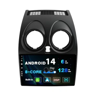 Abbildung von SXAUTO Android 14 [6G+128G] IPS Autoradio Passt für Nissan Qashqai J10 (2006 2015) Eingebaut Wireless Carplay/Android Auto/DSP Kamera + MIC DAB SWC WiFi Fast boot 360 Camera 4G 2 Din 9 Zoll