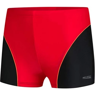 Abbildung von Aqua Speed Kurze Badehose für Jungen + gratis eBook Kinder Schwimmhose UV Badebekleidung Jungs Kastenbadehose Gr. 110 16. Rot Schwarz Leo