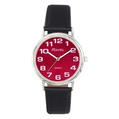 Abbildung von Ravel Unisex Armbanduhr mit großen Ziffern Schwarz/Silbernes Ton/Kastanienbraunes Zifferblatt Sonnenschliff Analoges Quarzwerk R0105.51.1