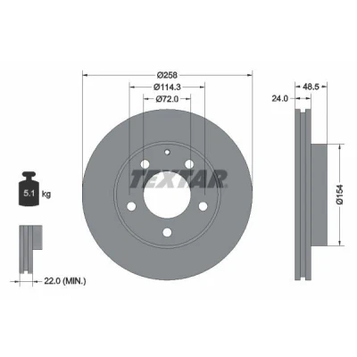 Abbildung von TEXTAR 92062000 Bremsscheibe 258 24 05/06 114,3 innenbelüftet ohne Radbefestigungsbolzen, Radnabe MAZDA: Premacy, 626 V Hatchback