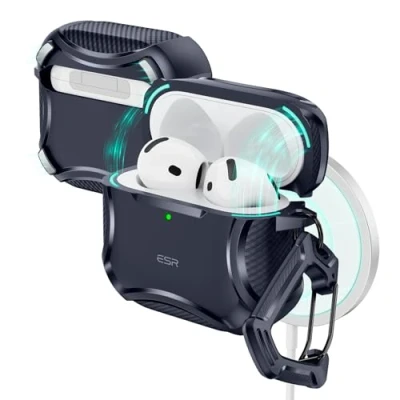 Abbildung von ESR für AirPods 4 Hülle (HaloLock), Kompatibel mit 4. Generation (2024), Unterstützt kabelloses Laden, Starker Sturzschutz, Magnetischer Deckel, Cyber Serie, Blau
