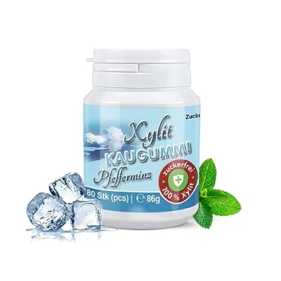 Abbildung von Xylitquelle Zahnpflegekaugummi PFEFFERMINZ 80 Stk 100% Xylit für angenehmen Atem zuckerfrei, vegan, ohne Aspartam Kaugummis (1er Pack)