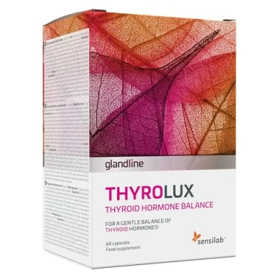 Abbildung von Schilddrüse Jod tabletten L Tyrosin, Selen, Magnesium, Königsbasilikum, Schisandra, Zink, Mangan 60 Kapseln für 30 Tage Thyrolux Sensilab
