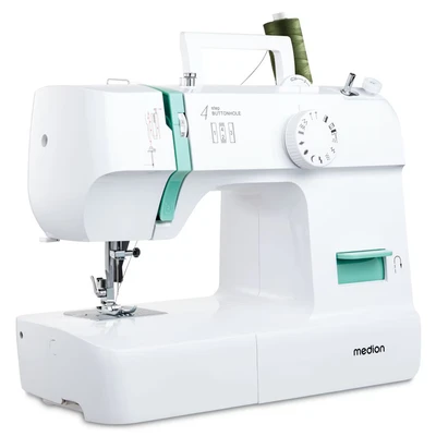 Abbildung von Medion® Freiarm Nähmaschine MD 11179, 12 Stichmuster, 4 Schritte Knopfloch, Programme, Vertikales Spulsystem, LED Nählicht, Integrierter Fadenschneider